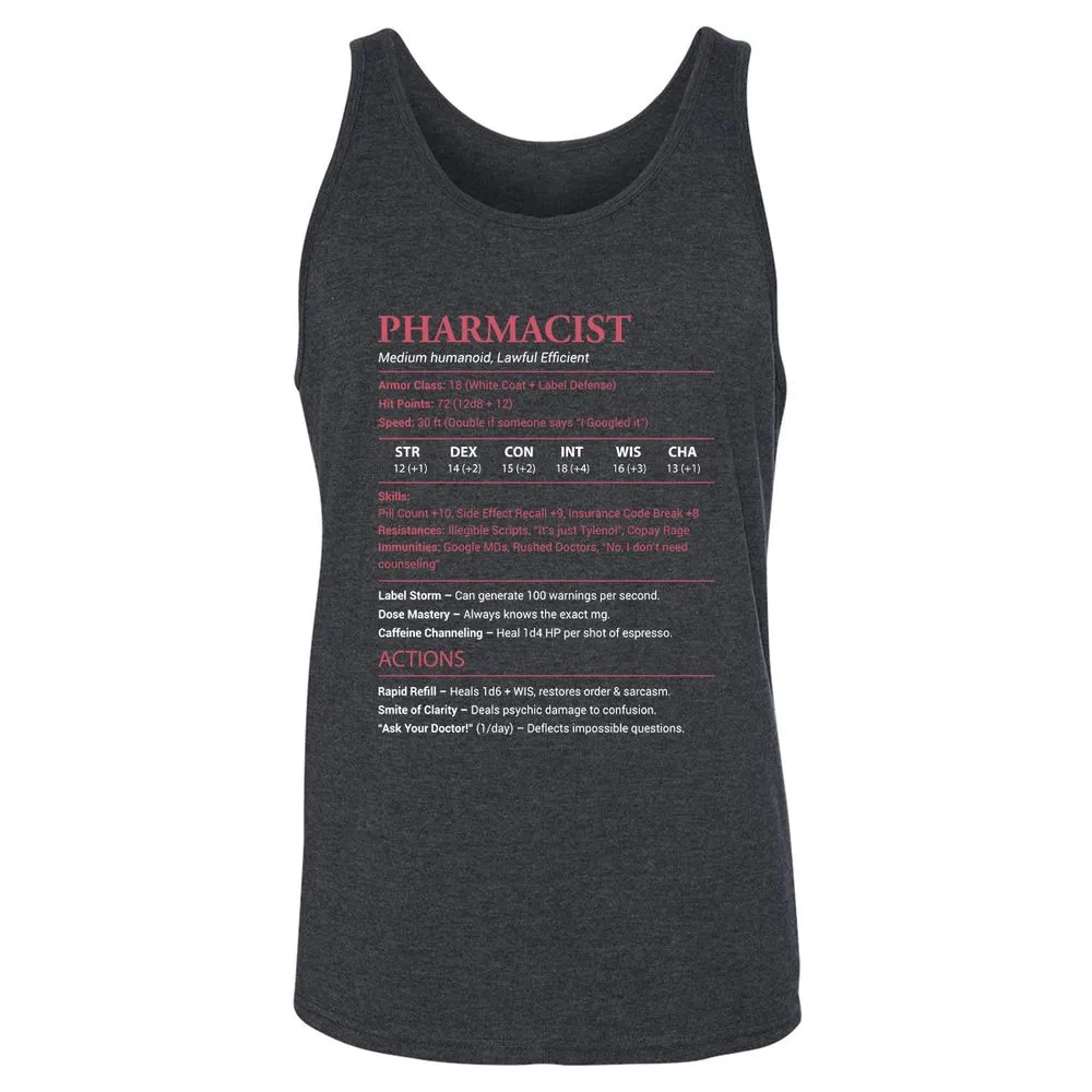 Pharmacist Stats Unisex Jersey Tank - Dark Grey Heather - 6