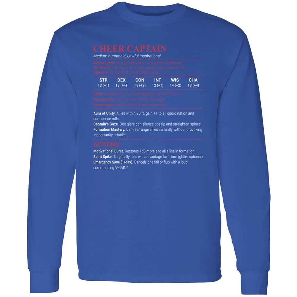 Cheer Captain Long Sleeve T-Shirt - Royal - 8