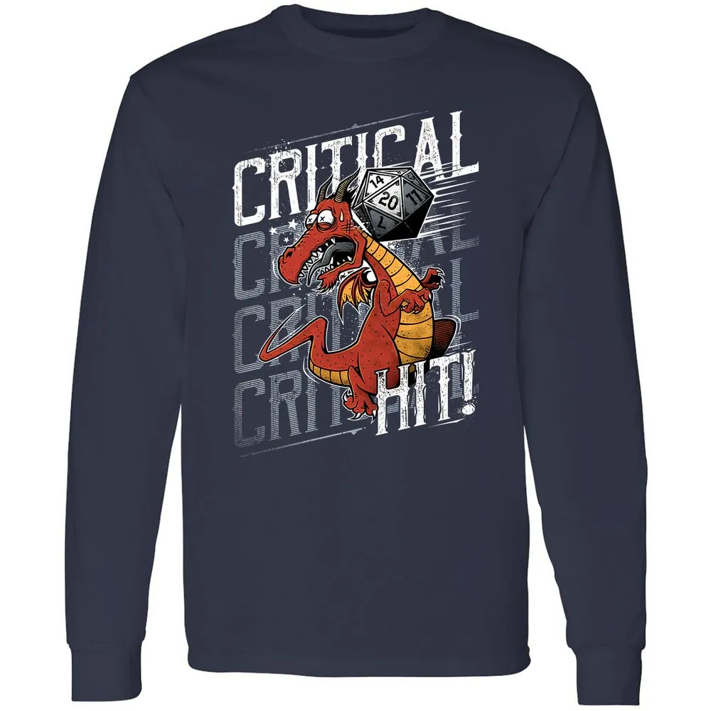 Funny Dragon Critical Hit Long Sleeve T-Shirt - Navy - 2