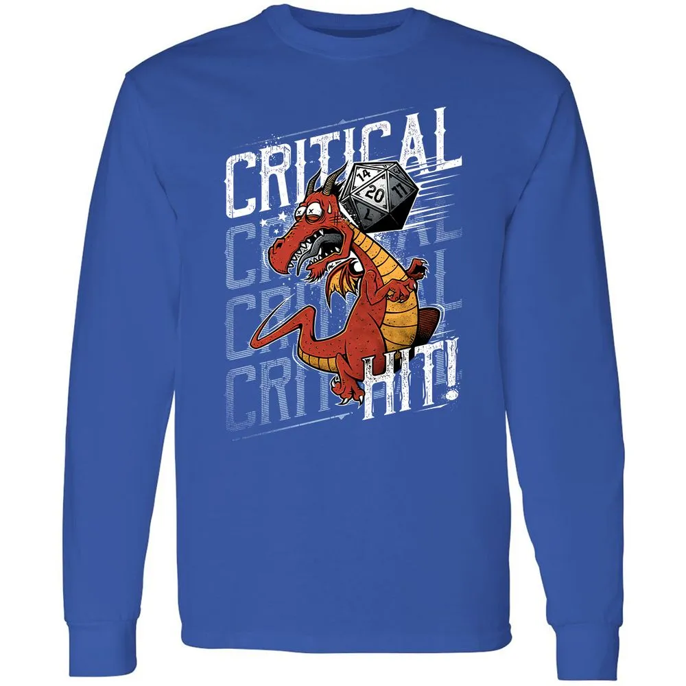 Funny Dragon Critical Hit Long Sleeve T-Shirt - Royal - 8