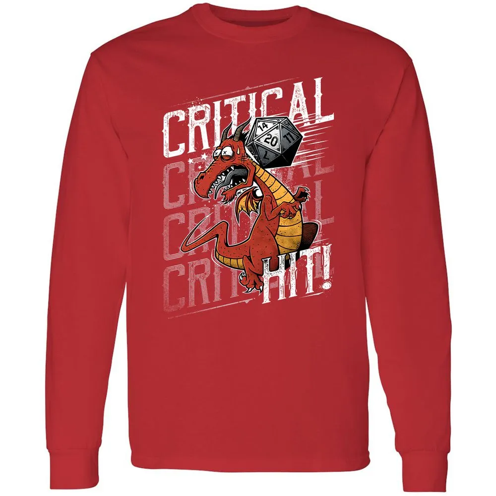 Funny Dragon Critical Hit Long Sleeve T-Shirt - Red - 14
