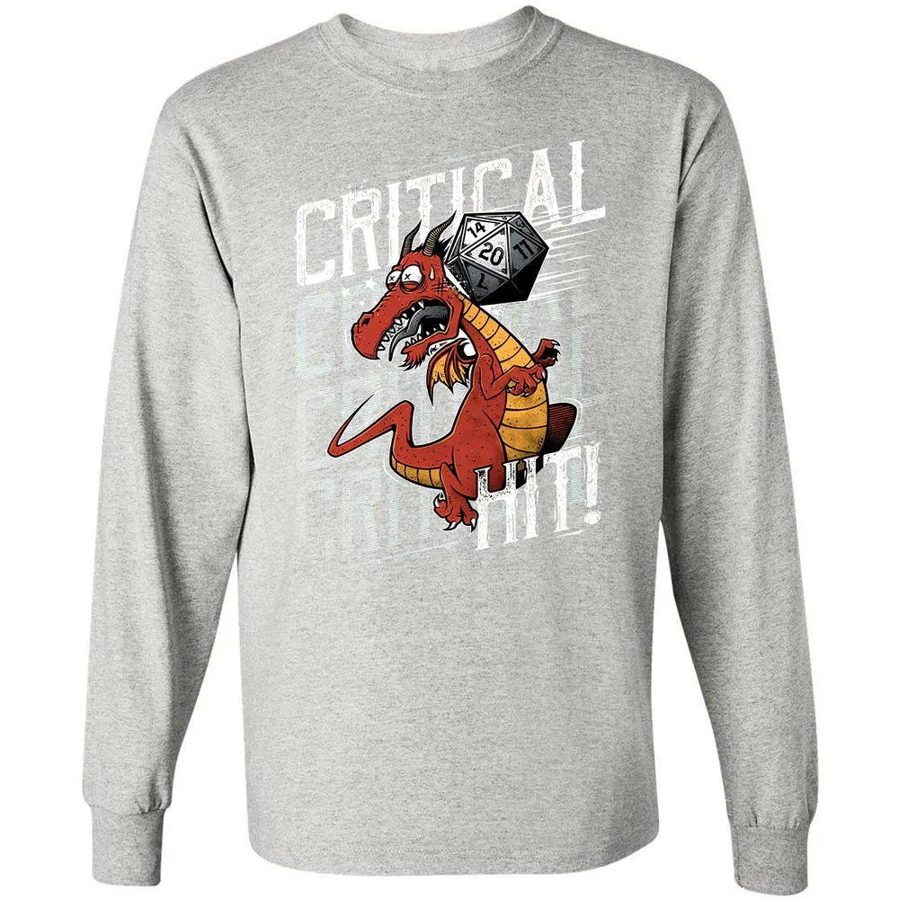 Funny Dragon Critical Hit Long Sleeve T-Shirt - Ash - 7