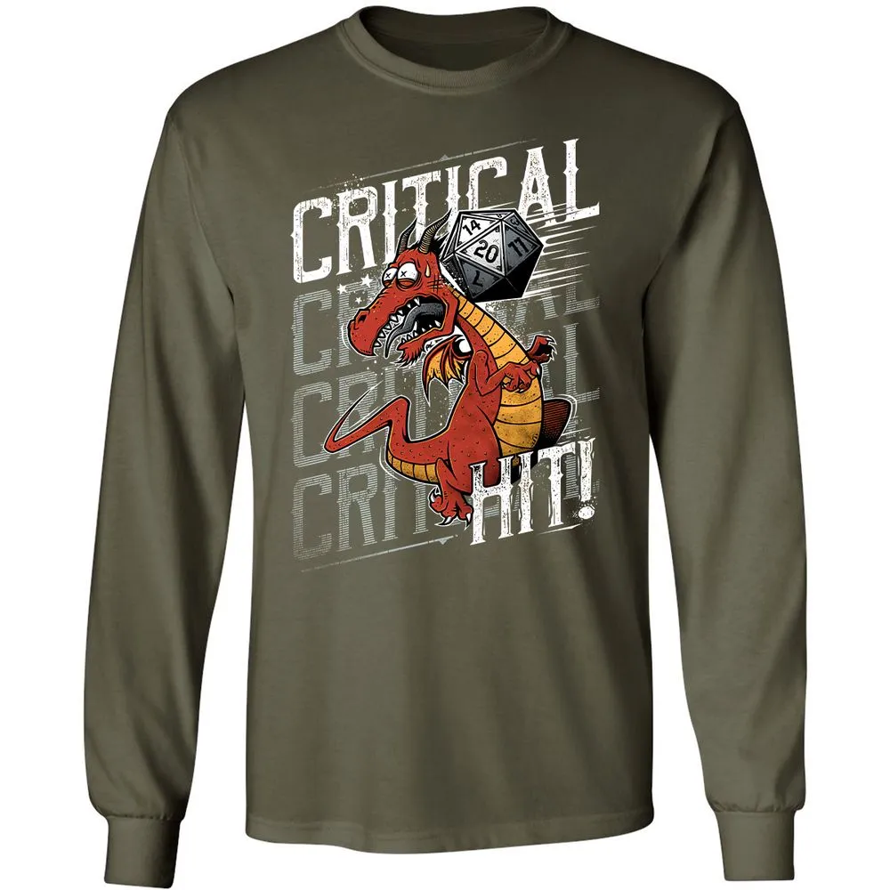 Funny Dragon Critical Hit Long Sleeve T-Shirt - Military Green - 16