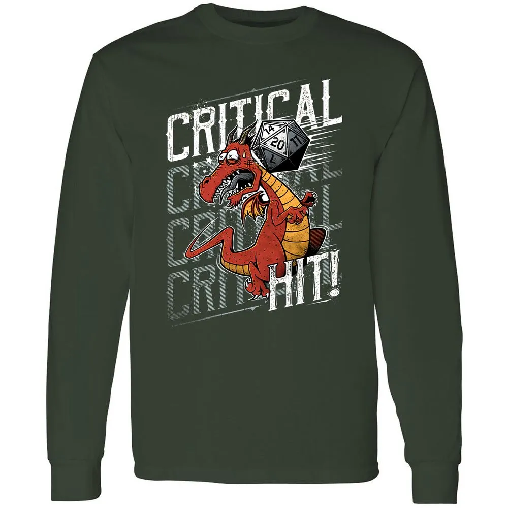 Funny Dragon Critical Hit Long Sleeve T-Shirt - Forest Green - 4