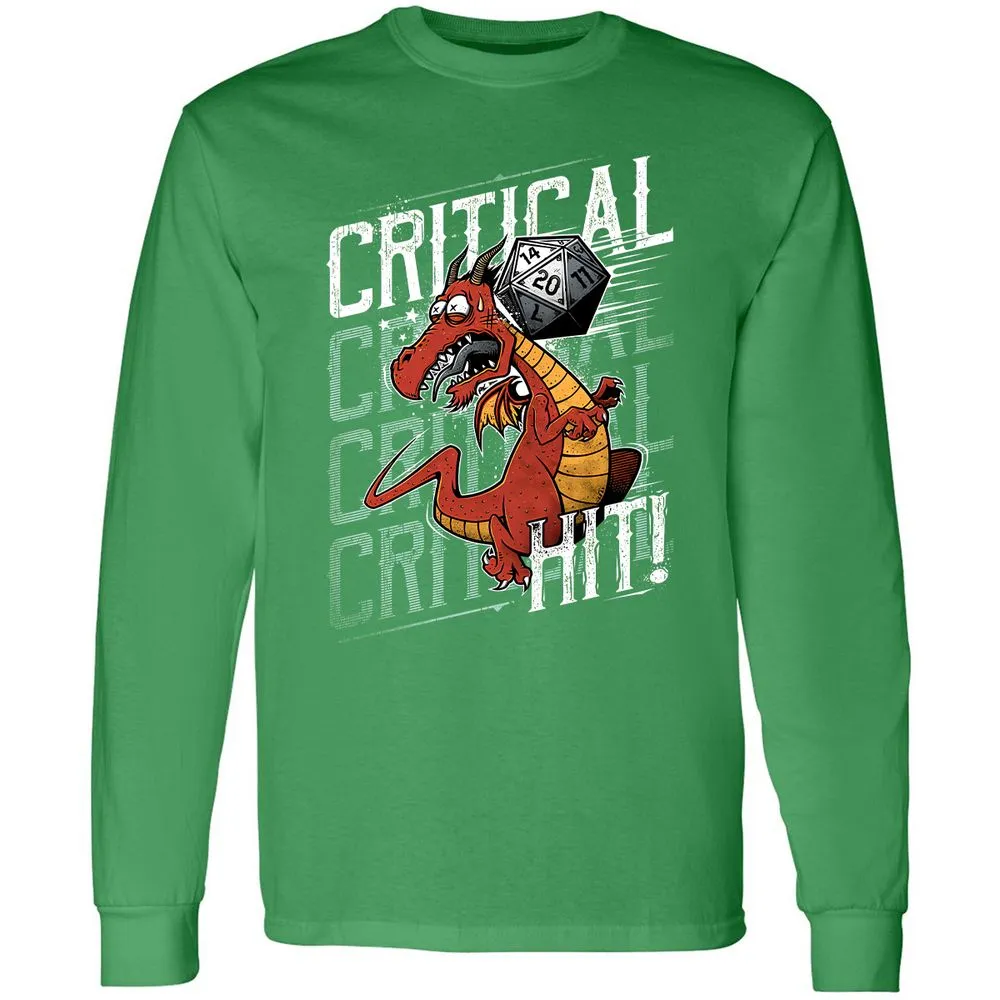 Funny Dragon Critical Hit Long Sleeve T-Shirt - Irish Green - 10