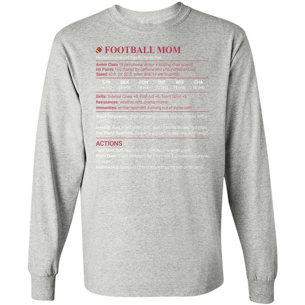 Football Mom Long Sleeve T-Shirt - Ash - 7
