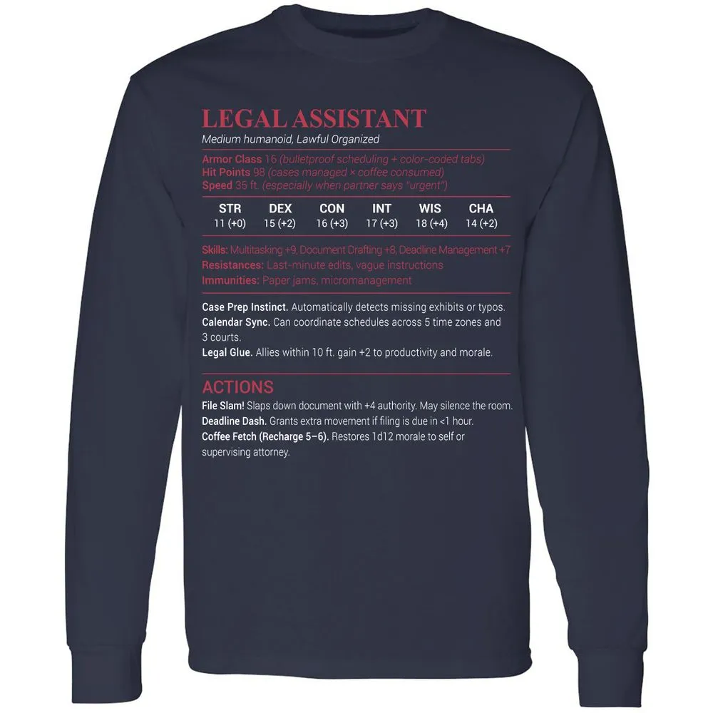 Legal Assistant Long Sleeve T-Shirt - Navy - 2