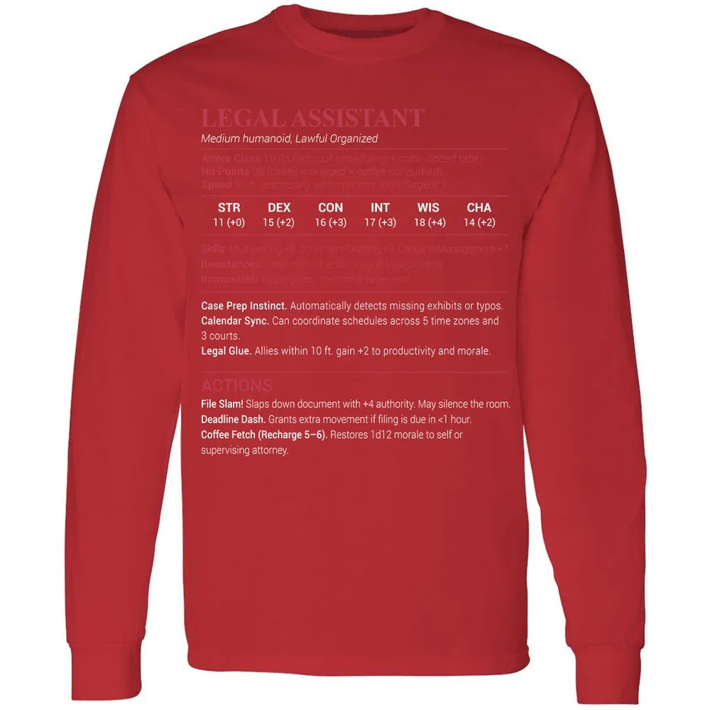 Legal Assistant Long Sleeve T-Shirt - Red - 14