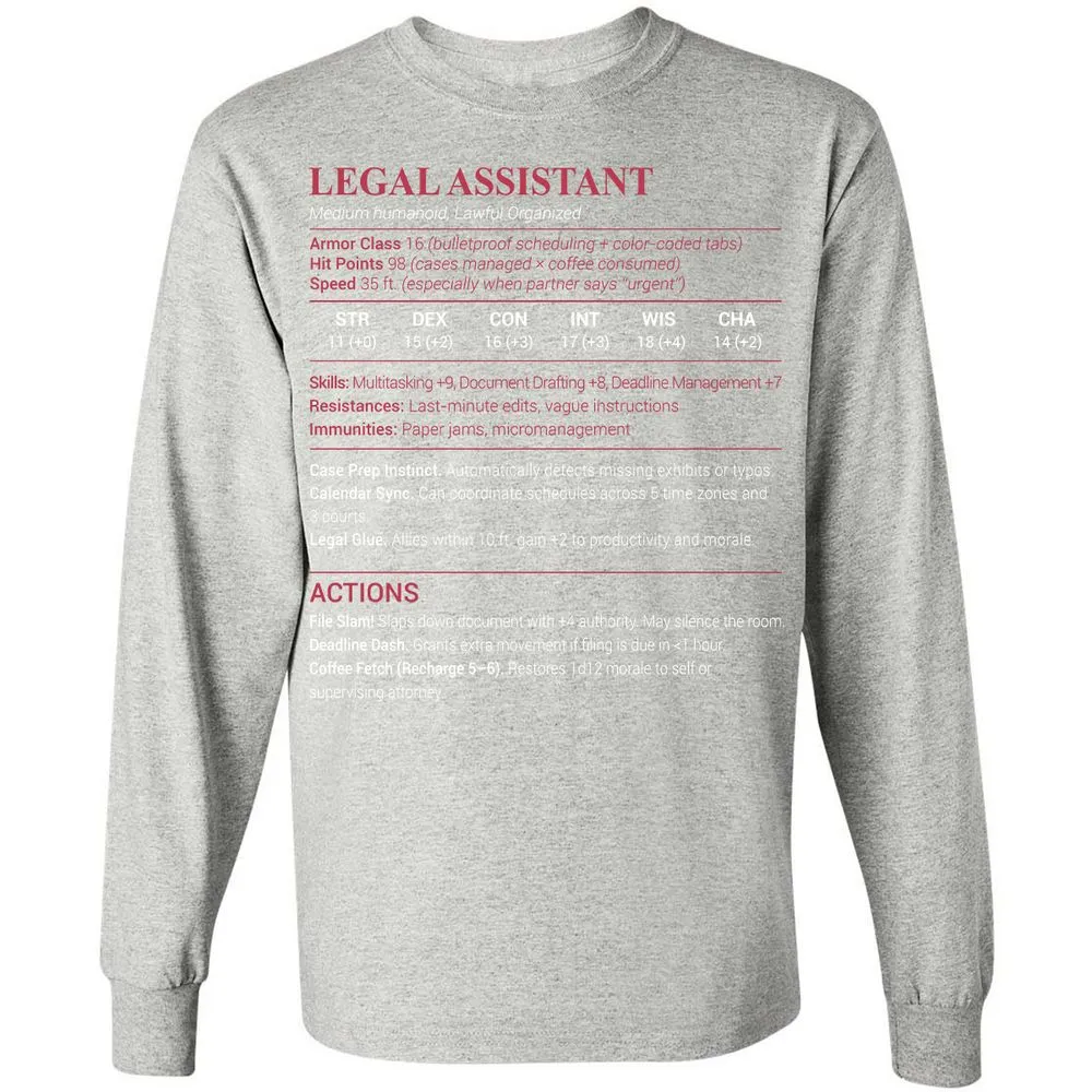 Legal Assistant Long Sleeve T-Shirt - Ash - 7