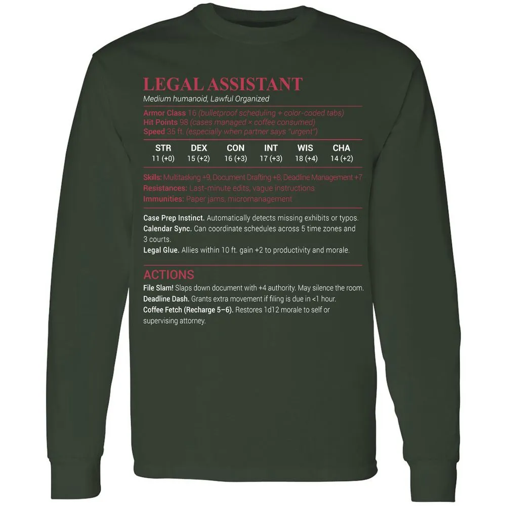 Legal Assistant Long Sleeve T-Shirt - Forest Green - 4