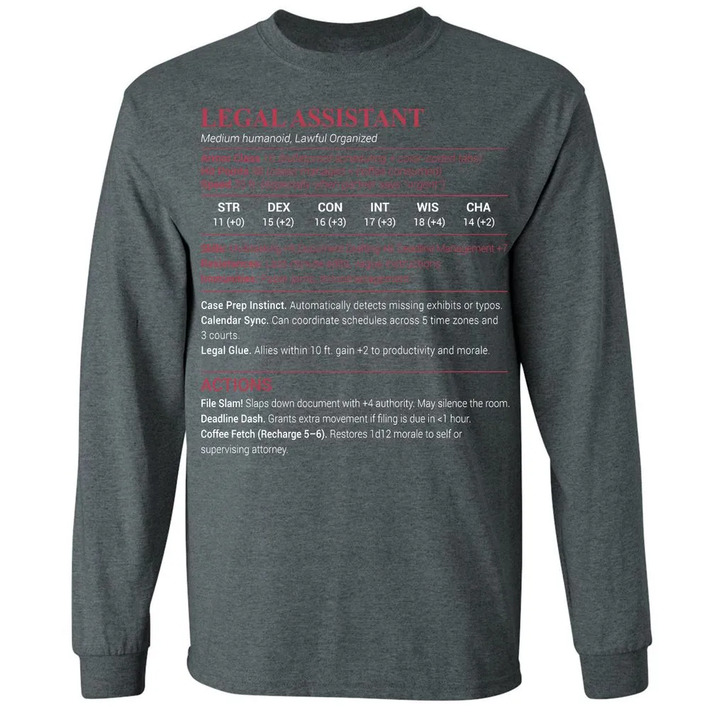 Legal Assistant Long Sleeve T-Shirt - Dark Heather - 15