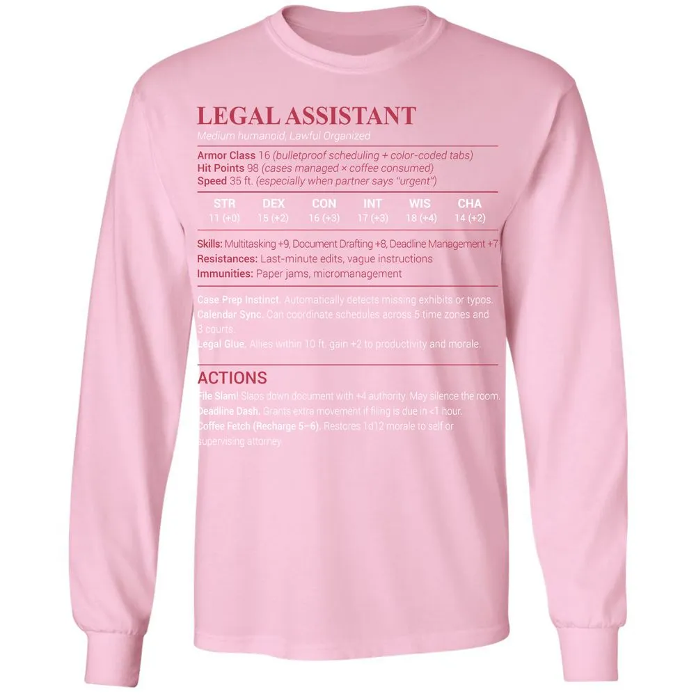 Legal Assistant Long Sleeve T-Shirt - Light Pink - 3