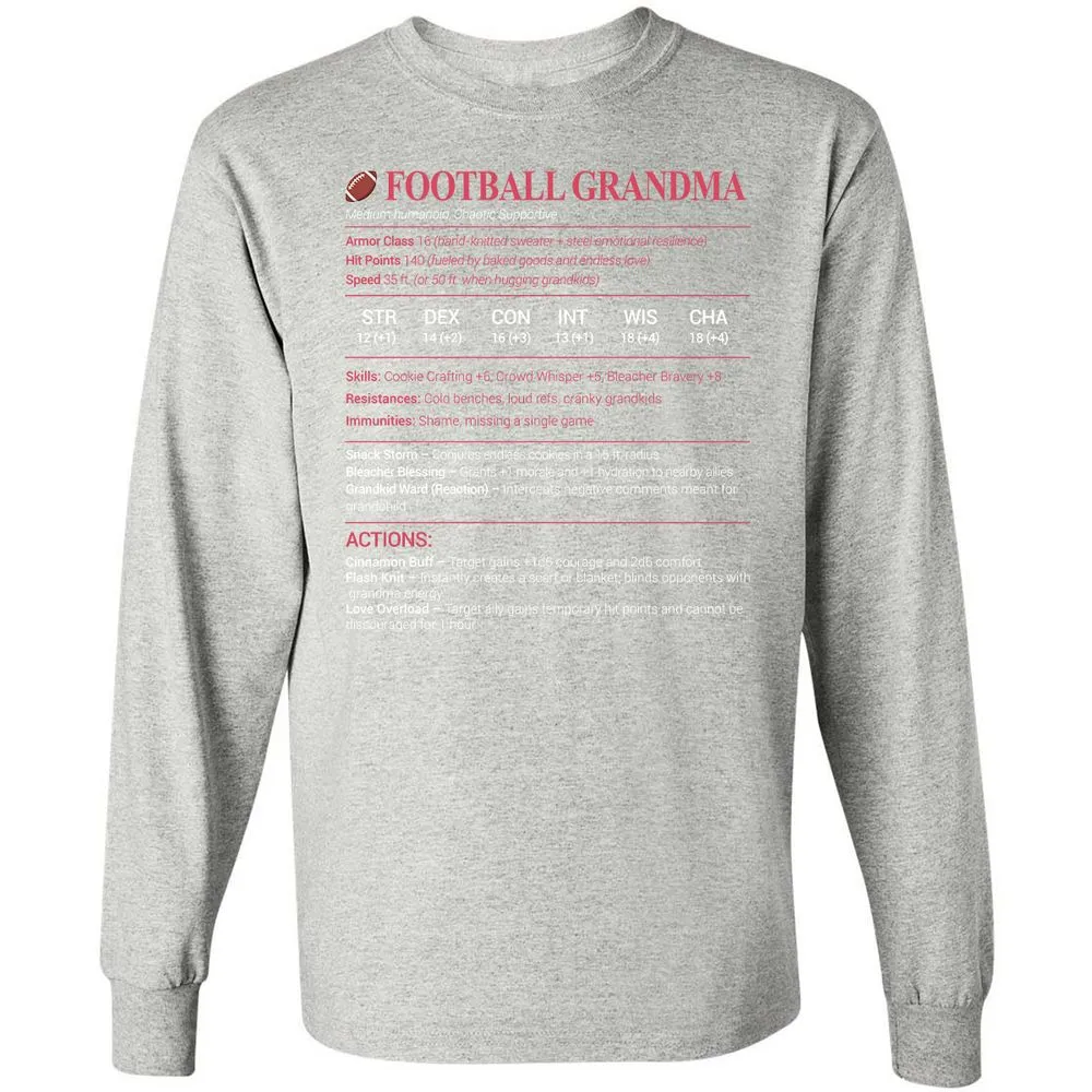 Football Grandma Long Sleeve T-Shirt - Ash - 7