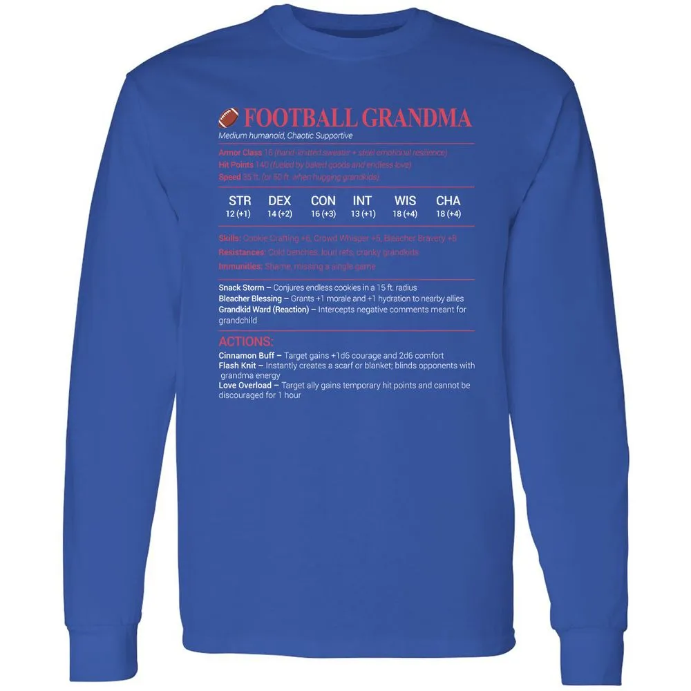 Football Grandma Long Sleeve T-Shirt - Royal - 8