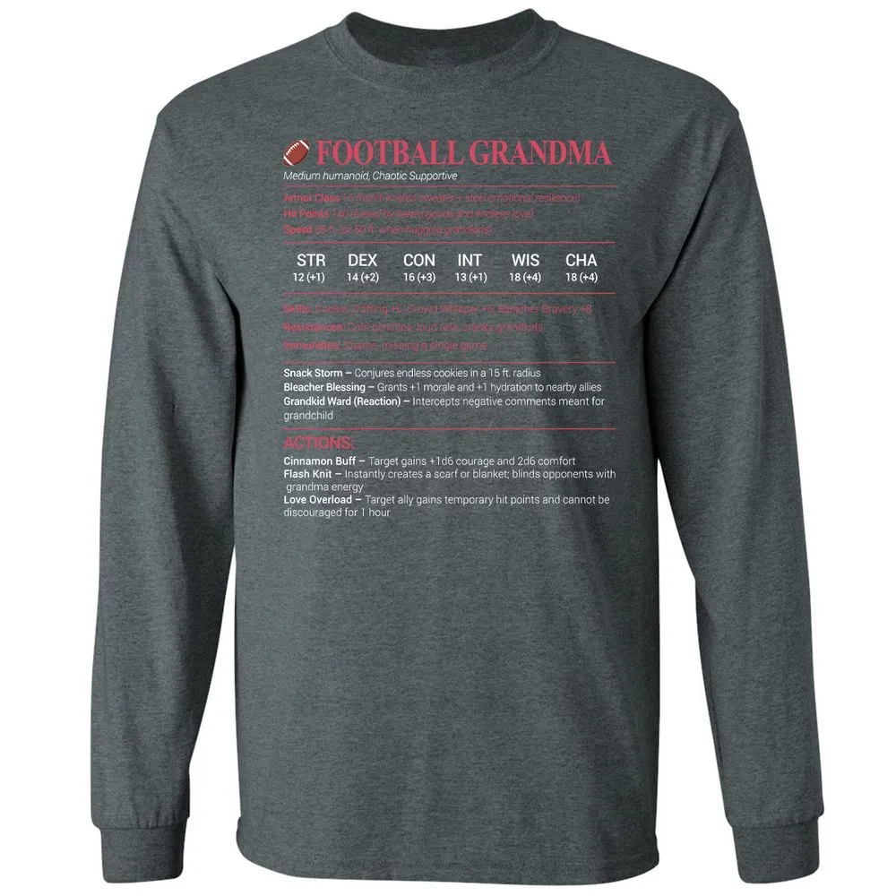 Football Grandma Long Sleeve T-Shirt - Dark Heather - 15