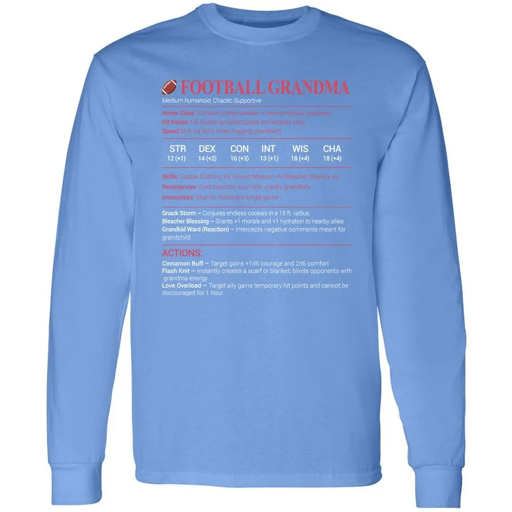 Football Grandma Long Sleeve T-Shirt - Carolina Blue - 12