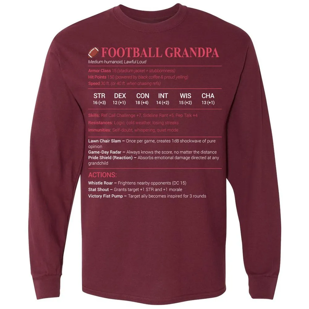 Football Grandpa Long Sleeve T-Shirt - Maroon - 11