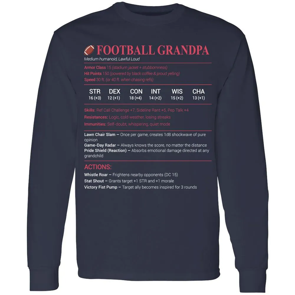 Football Grandpa Long Sleeve T-Shirt - Navy - 2