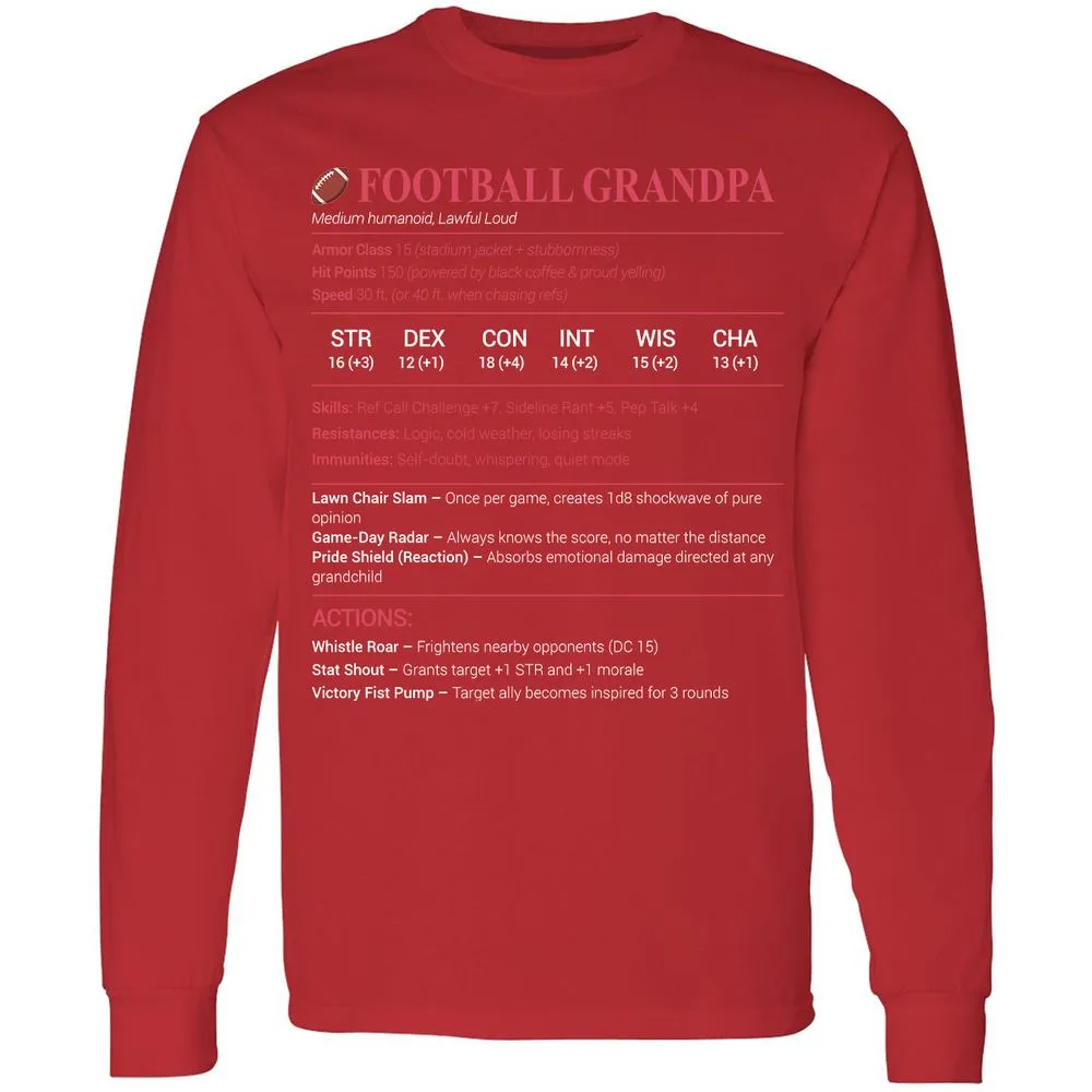 Football Grandpa Long Sleeve T-Shirt - Red - 14