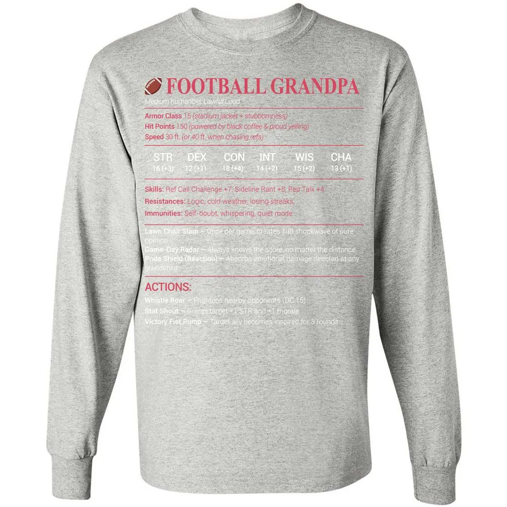Football Grandpa Long Sleeve T-Shirt - Ash - 7