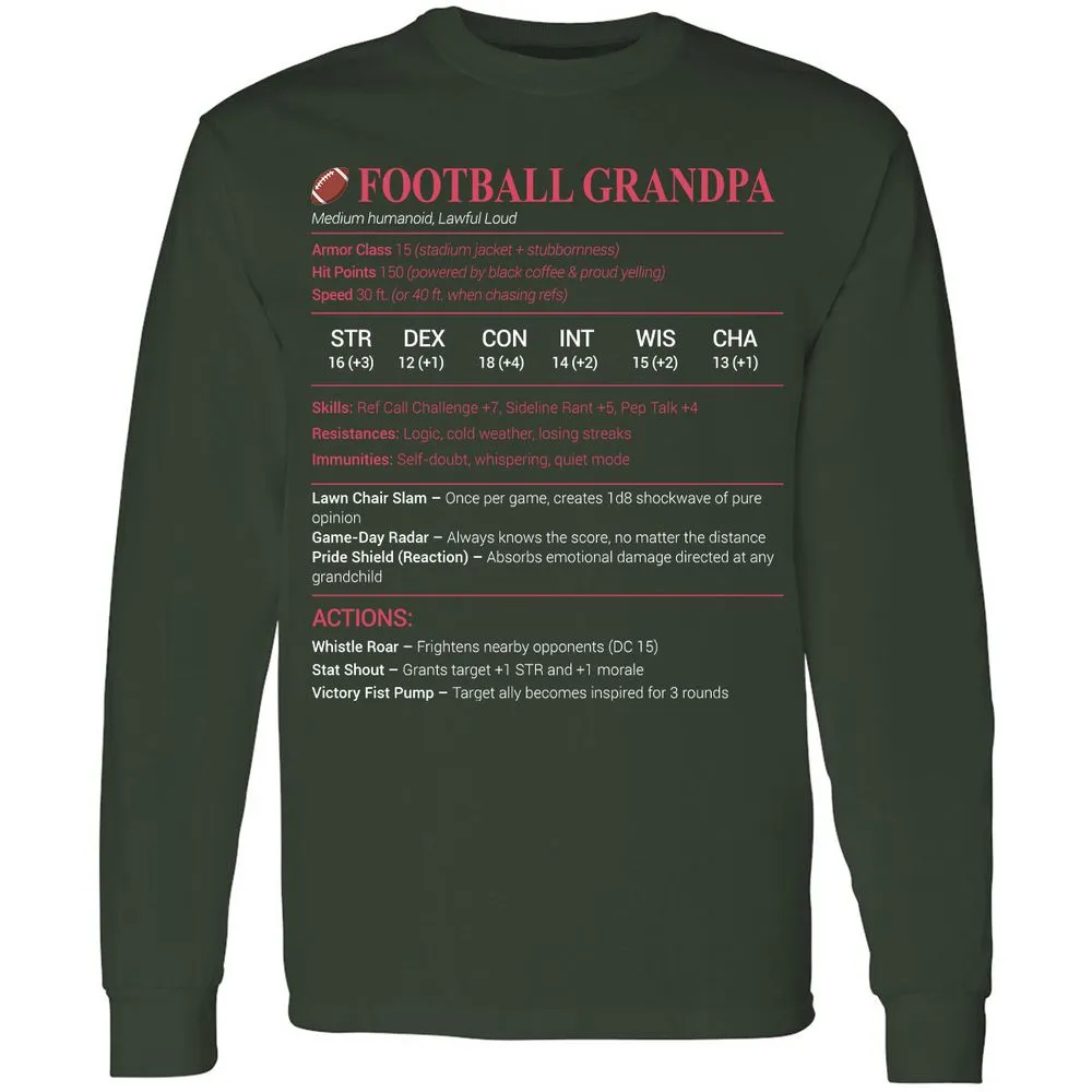 Football Grandpa Long Sleeve T-Shirt - Forest Green - 4
