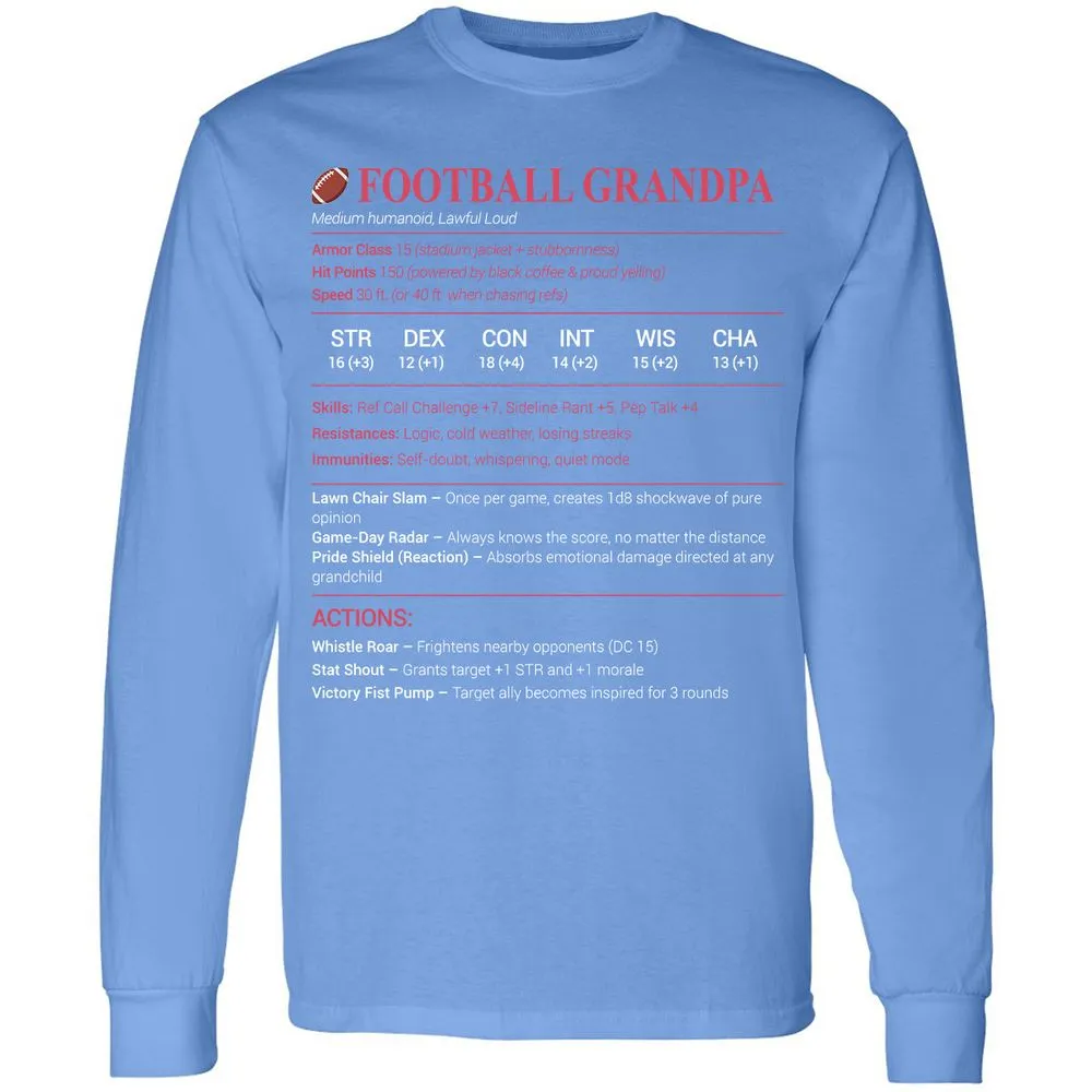 Football Grandpa Long Sleeve T-Shirt - Carolina Blue - 12