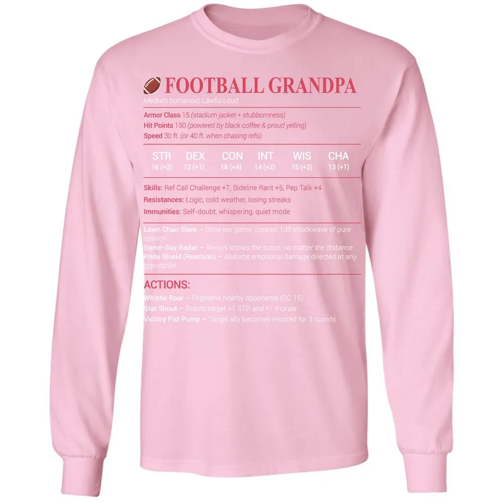 Football Grandpa Long Sleeve T-Shirt - Light Pink - 3