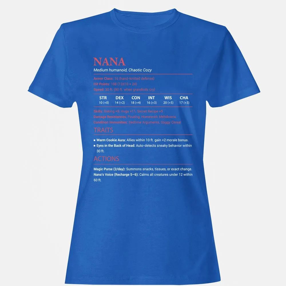 Nana Stats Women's T-Shirt - Royal - 14
