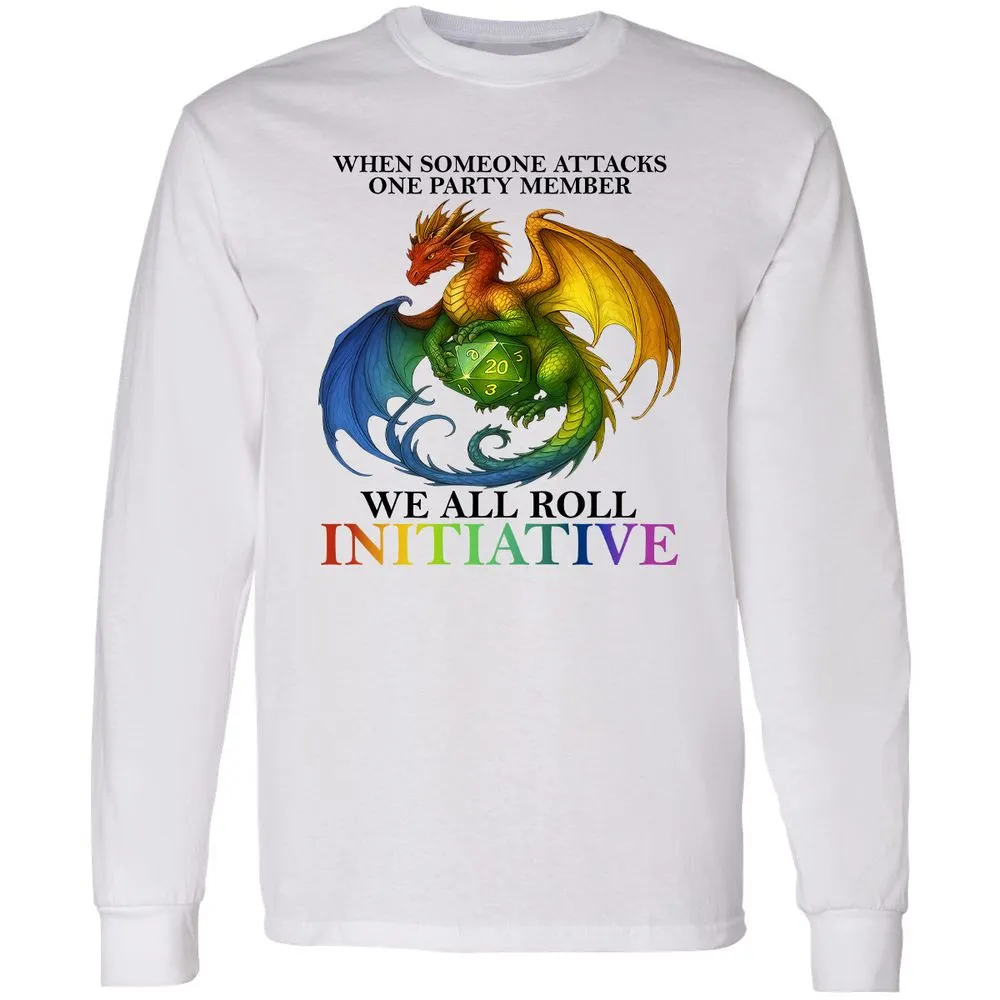 Dragon We All Roll For Initiative Long Sleeve T-Shirt - White - 5