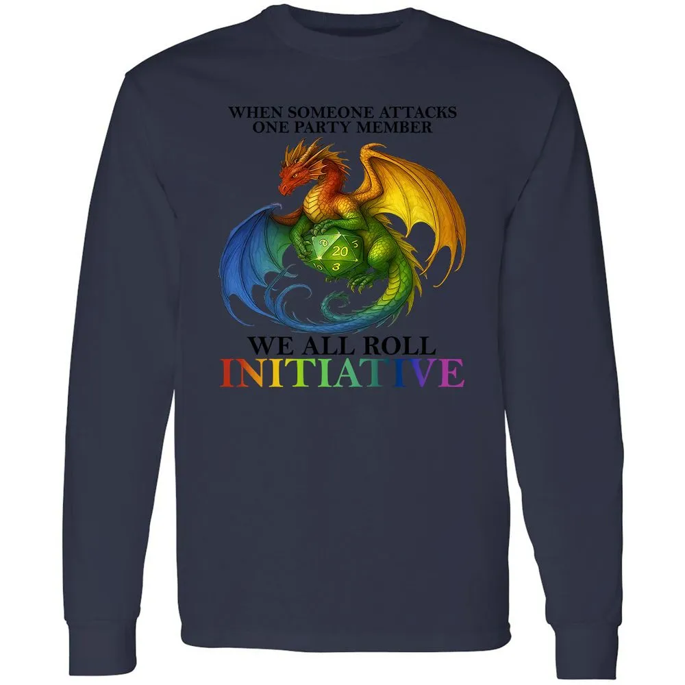 Dragon We All Roll For Initiative Long Sleeve T-Shirt - Navy - 2