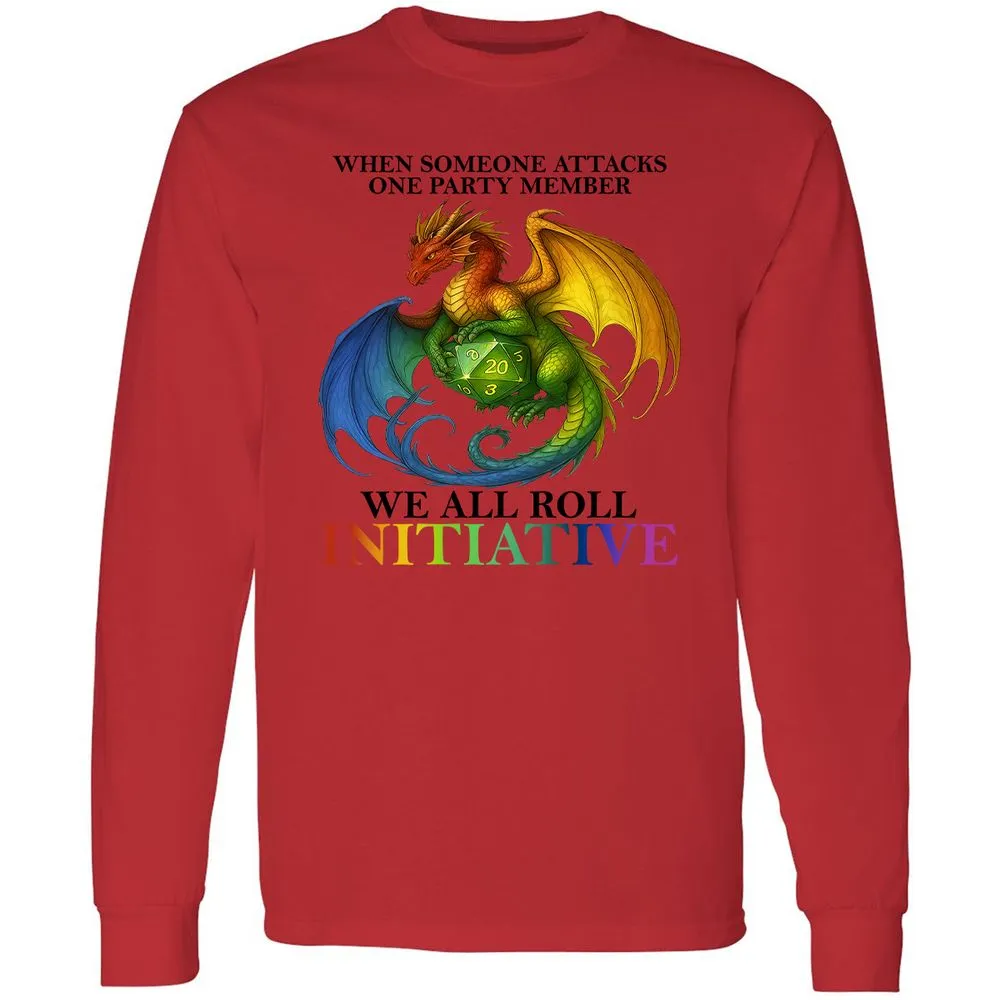 Dragon We All Roll For Initiative Long Sleeve T-Shirt - Red - 14