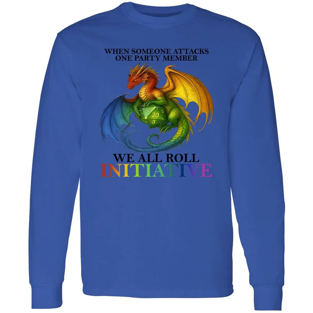 Dragon We All Roll For Initiative Long Sleeve T-Shirt - Royal - 8