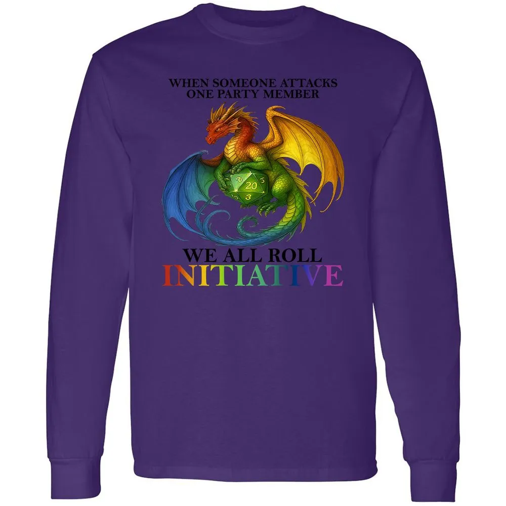 Dragon We All Roll For Initiative Long Sleeve T-Shirt - Purple - 13