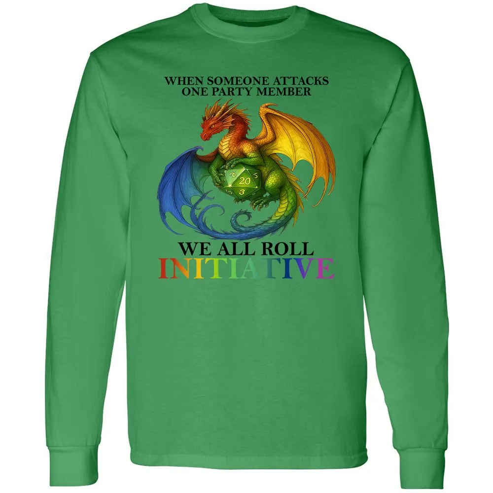 Dragon We All Roll For Initiative Long Sleeve T-Shirt - Irish Green - 10