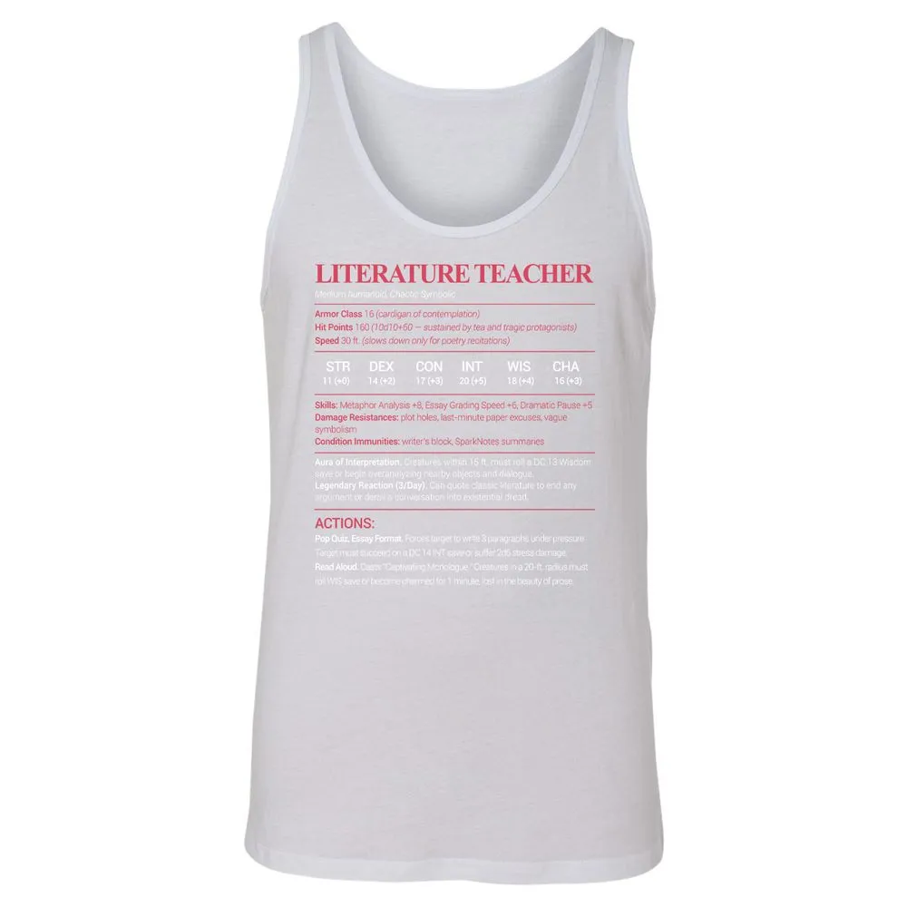 Literature Teacher Unisex Jersey Tank - White - 14
