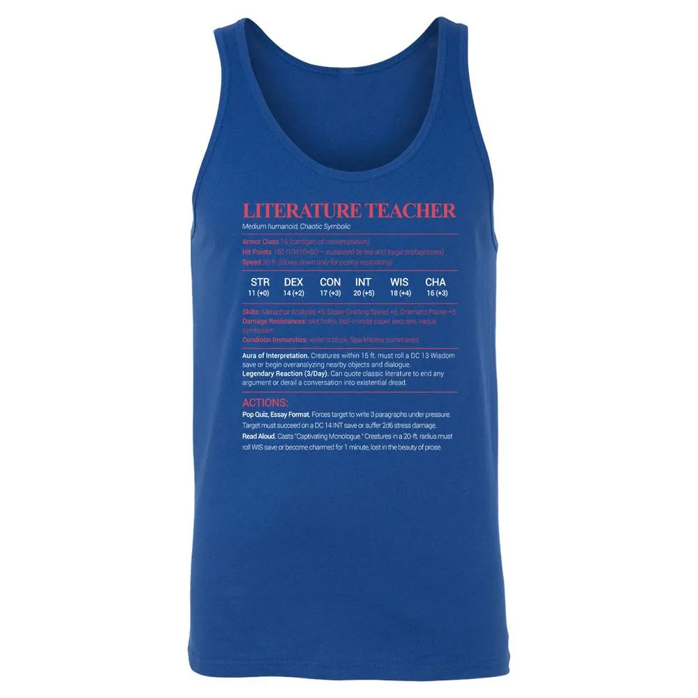 Literature Teacher Unisex Jersey Tank - True Royal - 13