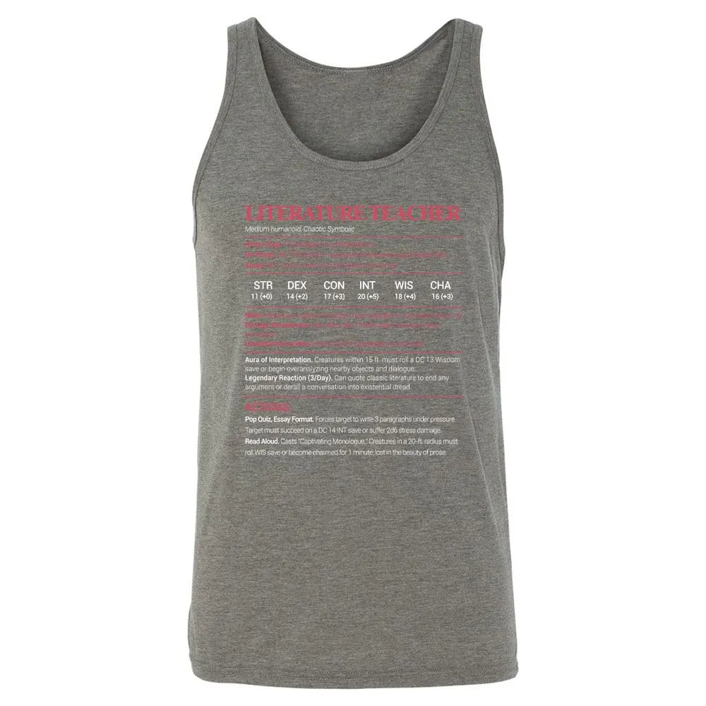 Literature Teacher Unisex Jersey Tank - Grey Triblend - 8