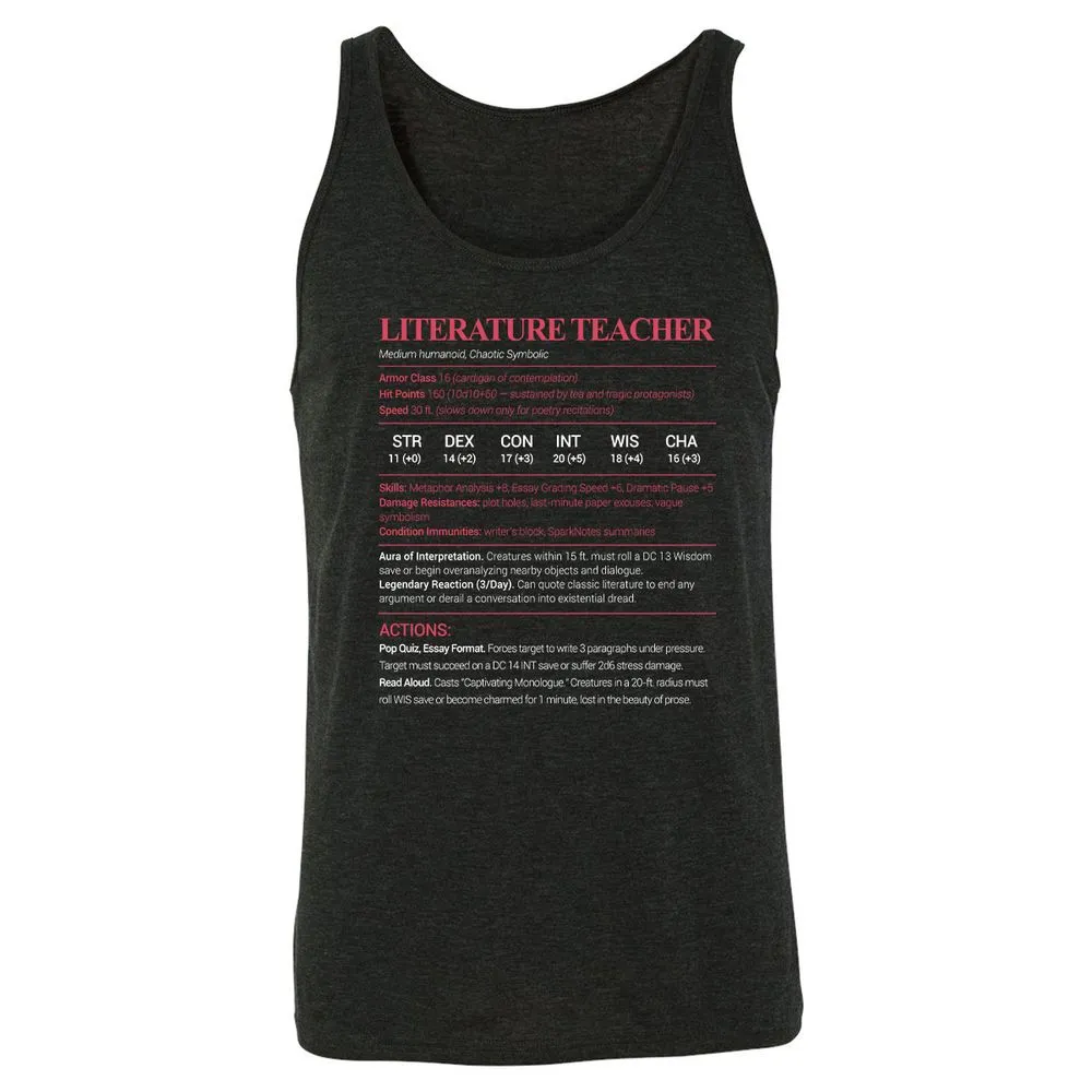 Literature Teacher Unisex Jersey Tank - Charcoal Black Triblend - 5