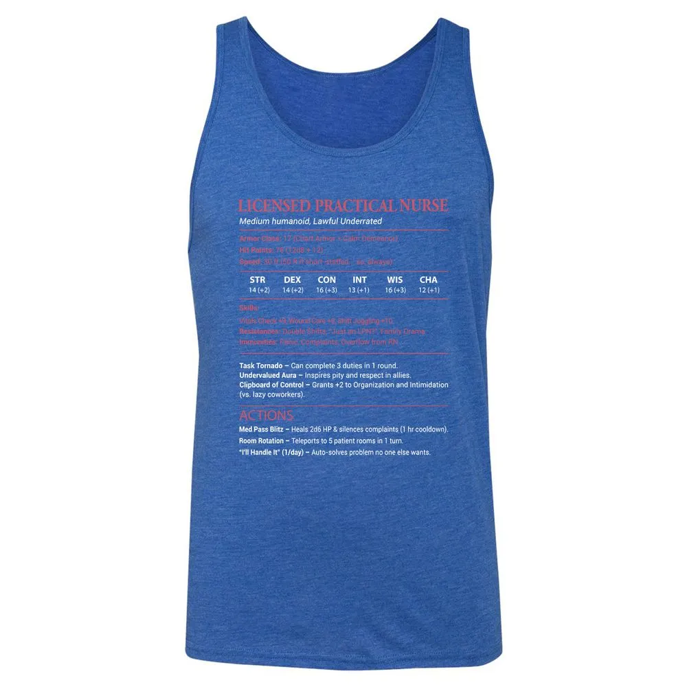 Licensed Practical Nurse LPN Unisex Jersey Tank - True Royal Triblend - 12