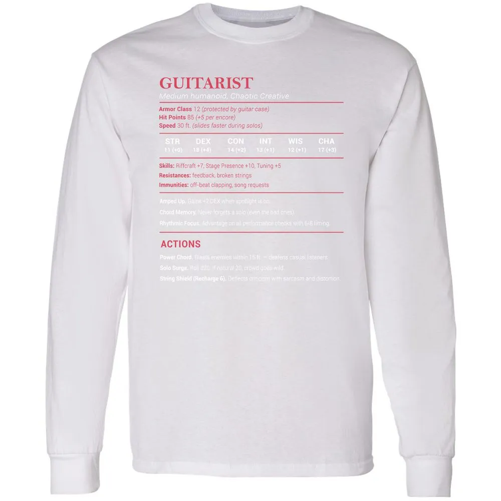 Guitarist Stats Long Sleeve T-Shirt - White - 5