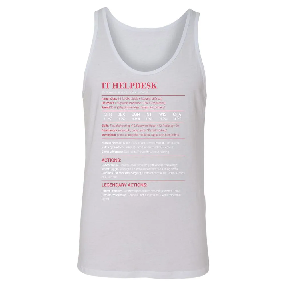 IT Helpdesk Unisex Jersey Tank - White - 14
