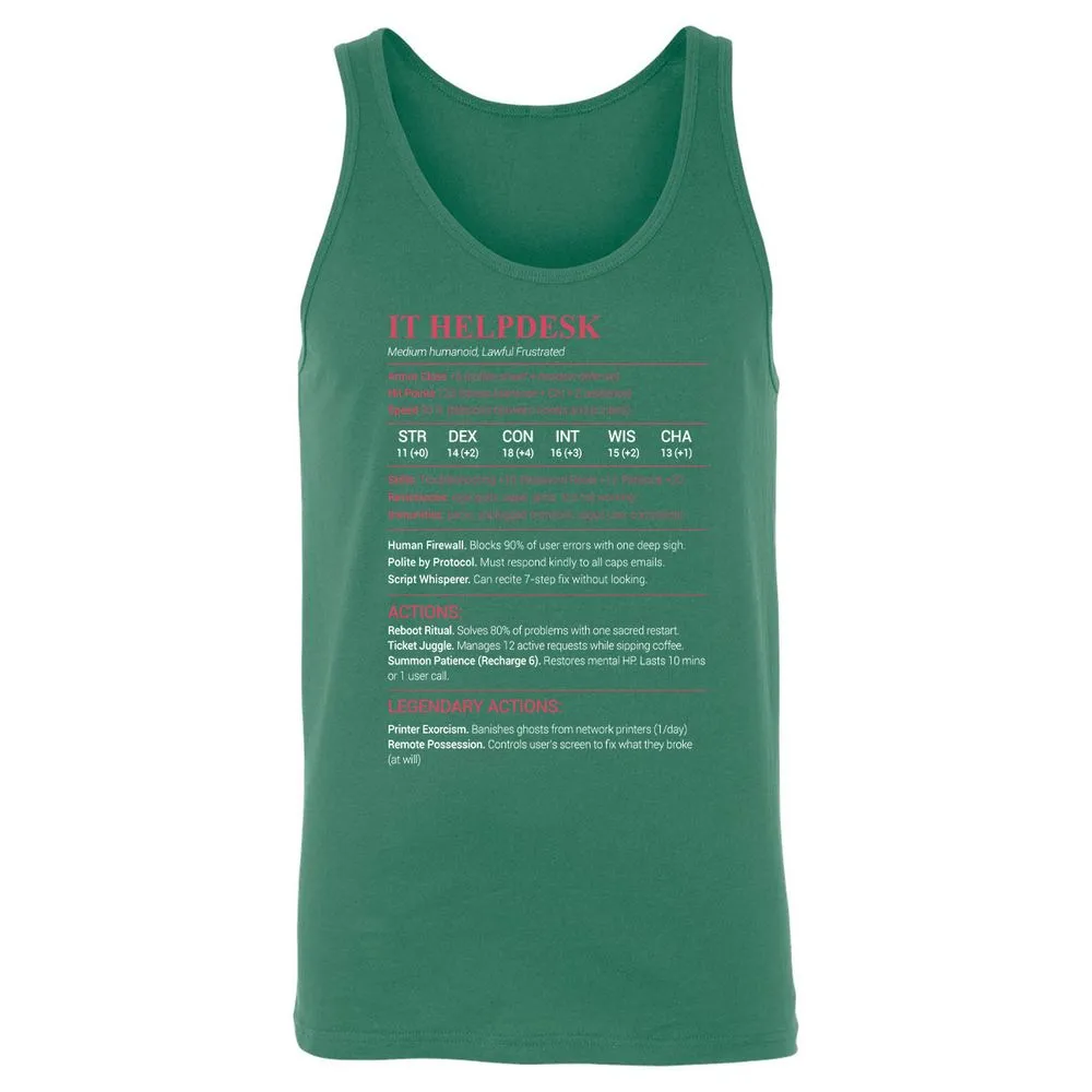 IT Helpdesk Unisex Jersey Tank - Kelly - 9