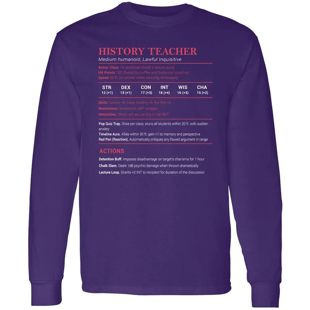 History Teacher Long Sleeve T-Shirt - Purple - 13