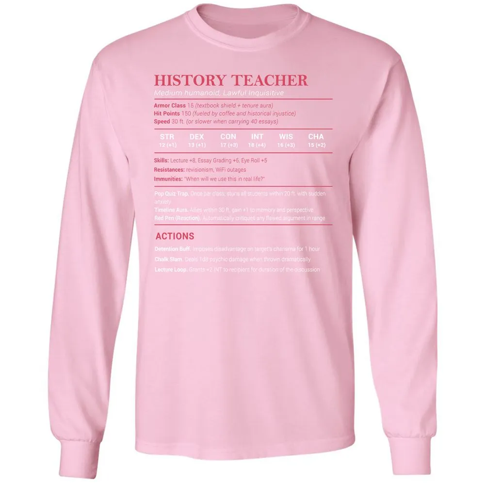 History Teacher Long Sleeve T-Shirt - Light Pink - 3