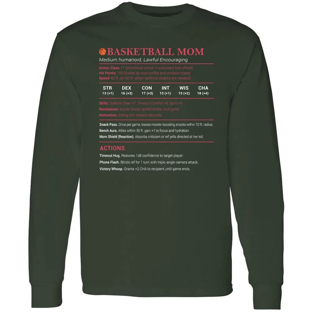 Basketball Mom Long Sleeve T-Shirt - Forest Green - 4