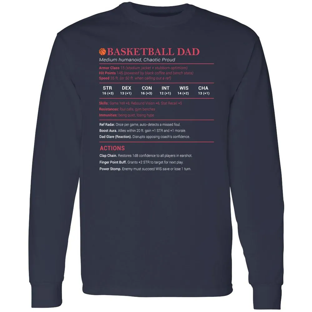 Basketball Dad Long Sleeve T-Shirt - Navy - 2