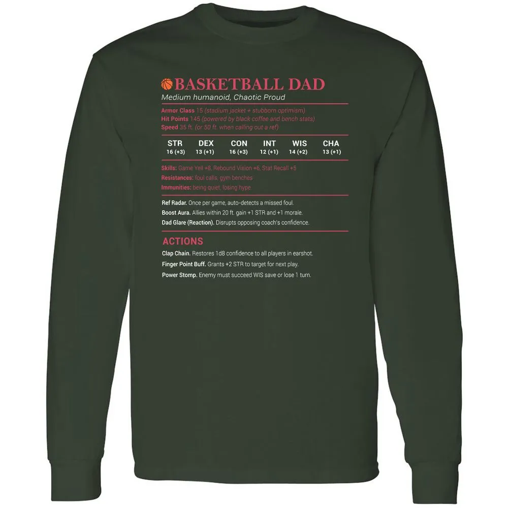 Basketball Dad Long Sleeve T-Shirt - Forest Green - 4