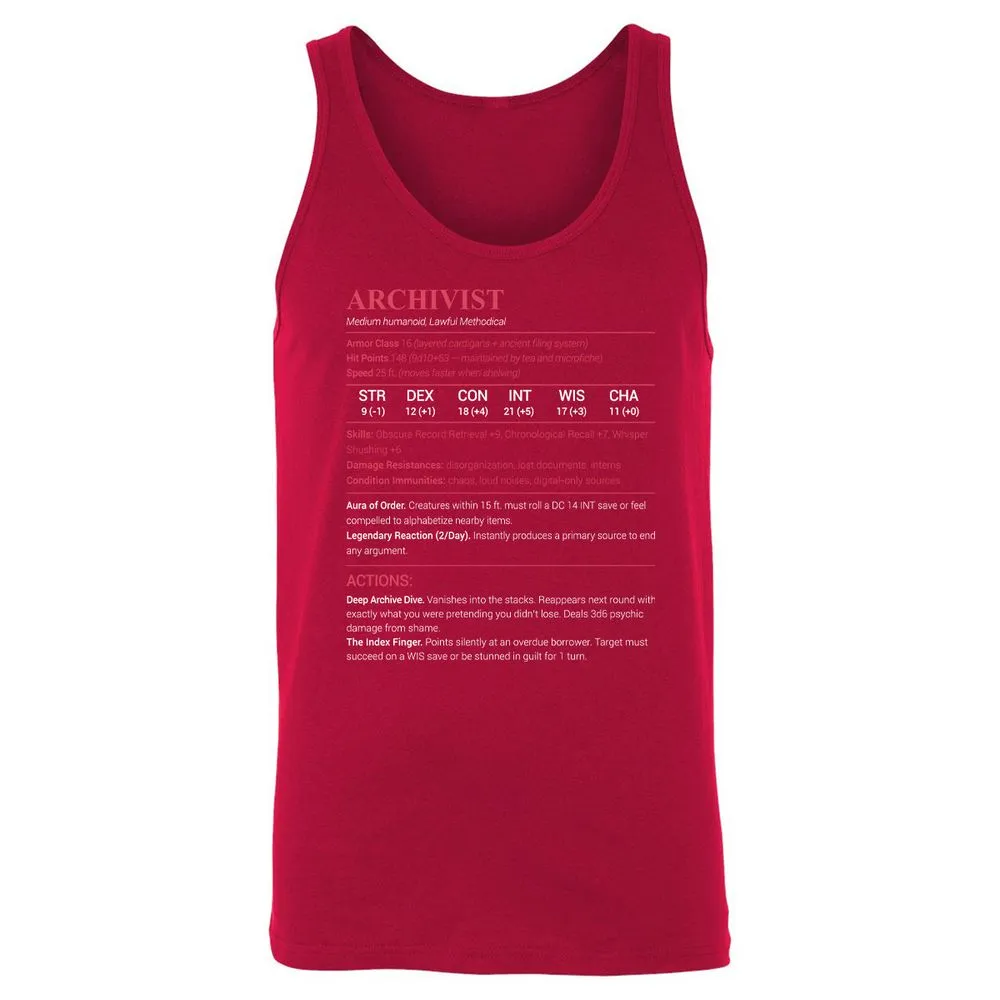 Archivist Stats Unisex Jersey Tank - Red - 11
