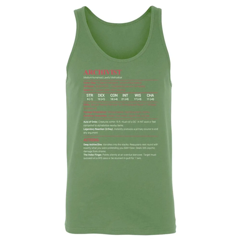 Archivist Stats Unisex Jersey Tank - Leaf - 10