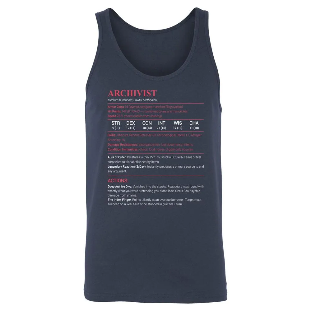 Archivist Stats Unisex Jersey Tank - Navy - 2